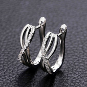 „Huitan Fancy“ sidabrinės spalvos lanko auskarai su krištoliniu CZ akmeniu Naujo dizaino moteriški ausų priedai Universalūs „Statement“ papuošalai