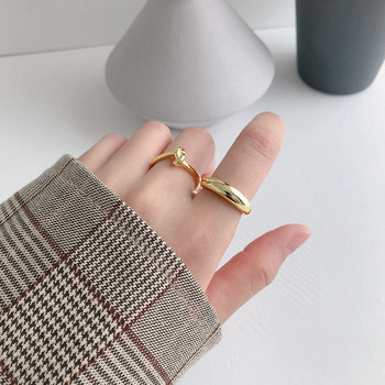 XIYANIKE Ασημένιο ανοιγόμενο δαχτυλίδι Κλασικό απλό γεωμετρικό τόξο Χειροποίητα κοσμήματα δώρα για γυναίκες Μέγεθος 16,9 mm Ρυθμιζόμενο