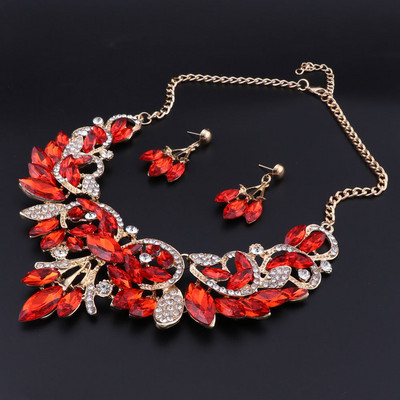 OEOEOS Red Crystal Statement karolių auskarų rinkinys aukso spalvos papuošalų rinkiniai Indijos vestuvių vestuvių papuošalai moterims