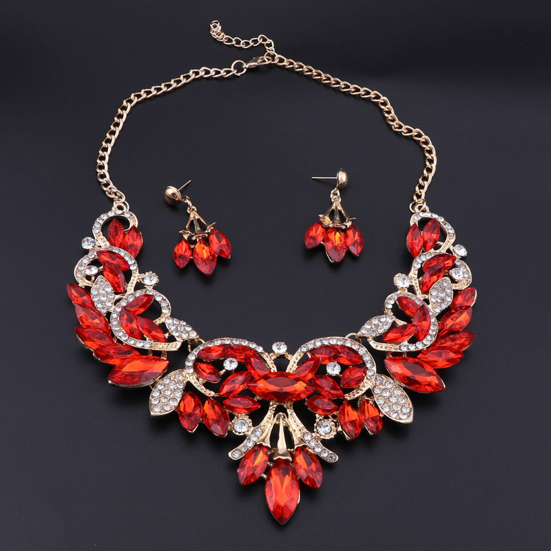 OEOEOS Red Crystal Statement karolių auskarų rinkinys aukso spalvos papuošalų rinkiniai Indijos vestuvių vestuvių papuošalai moterims