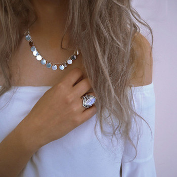 Винтидж сребърен пръстен с голям камък за жени Модни бохемски бохо бижута 2020 г. Нови горещи