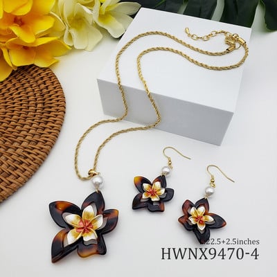 Tropu akrila hibiska ziedu kaklarota ar gliemežvāku Havaju Plumeria ziedu rotaslietu komplektu līgavas māsa dāvana