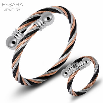 FYSARA Twist Wire Cable Комплект бижута Двойка Гривни Пръстен Многоцветен пръстен от титаниева стомана Гривна Ретро комплект бижута Персонализиран