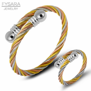 FYSARA Twist Wire Cable Комплект бижута Двойка Гривни Пръстен Многоцветен пръстен от титаниева стомана Гривна Ретро комплект бижута Персонализиран