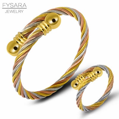 FYSARA Twist Wire Cable Šperky Set Pár Náramky Prsteň Viacfarebný Titánový Oceľový Prsteň Náramok Vintage Šperky Set Na Zakázku