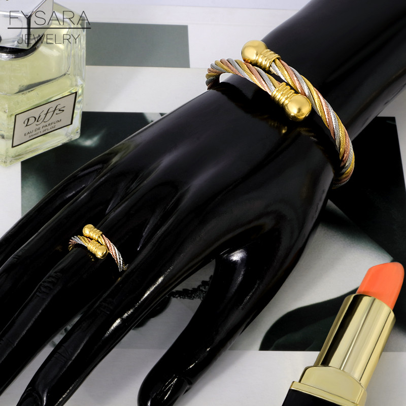 „FYSARA Twist Wire“ papuošalų rinkinys, poros apyrankių žiedas kelių spalvų titano plieno žiedas, senovinių papuošalų rinkinys