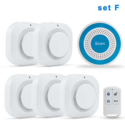 Awaywar 433MHz belaidė apsauga nuo įsilaužimo signalizacijos sistemos strobacinės sirenos rinkinys PIR judesio / durų jutiklio gaisro dūmų detektorius išmaniesiems namams