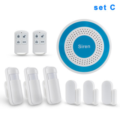 Awaywar 433MHz belaidė apsauga nuo įsilaužimo signalizacijos sistemos strobacinės sirenos rinkinys PIR judesio / durų jutiklio gaisro dūmų detektorius išmaniesiems namams