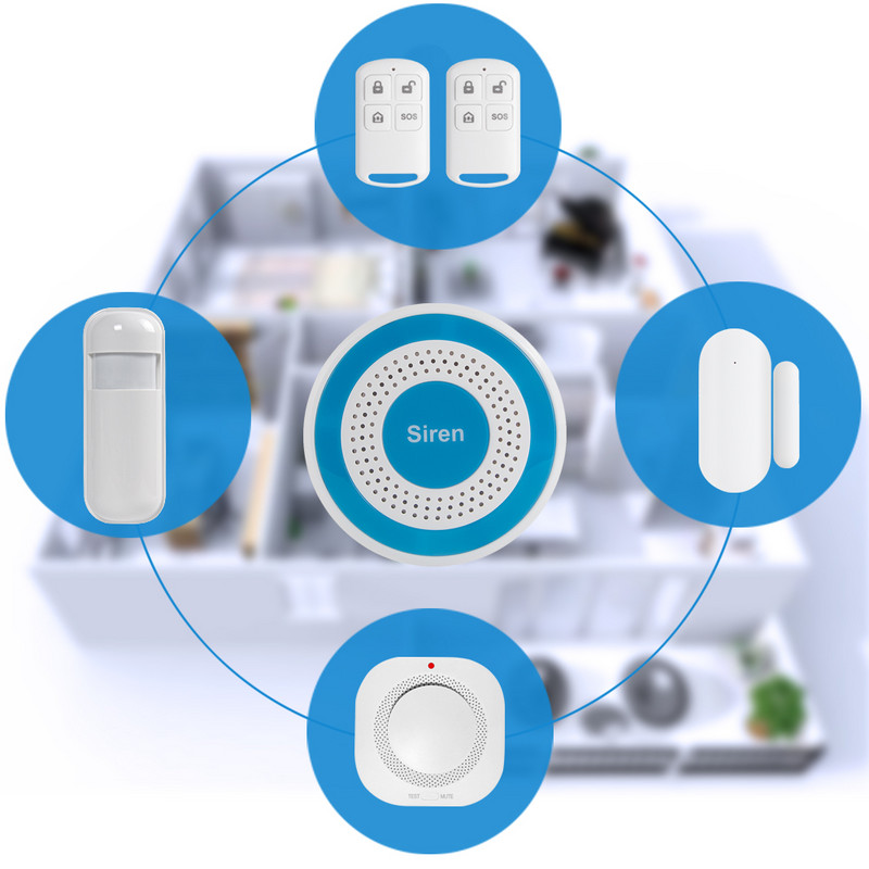 Awaywar 433MHz belaidė apsauga nuo įsilaužimo signalizacijos sistemos strobacinės sirenos rinkinys PIR judesio / durų jutiklio gaisro dūmų detektorius išmaniesiems namams