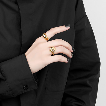 QMCOCO Сребърен цвят гладка повърхност Геометричен креативен модерен пръстен за жени Прост отворен регулируем пръстен Изящни бижута Подаръци
