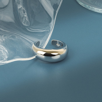 QMCOCO Сребърен цвят гладка повърхност Геометричен креативен модерен пръстен за жени Прост отворен регулируем пръстен Изящни бижута Подаръци