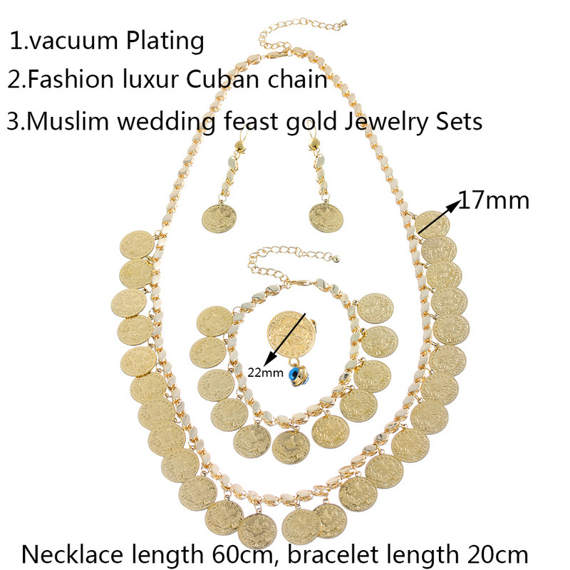 Luxus szett nyaklánc karkötő fülbevaló gyűrű érme lánc esküvői ékszer készlet nőknek Csúcskategóriás ajándékok