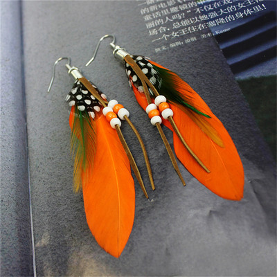 Kutas kabantys auskarai spalvingi plunksnų odiniai karoliukai auskarai indiškos plunksnos vasariniai moteriški papuošalai 1 pora