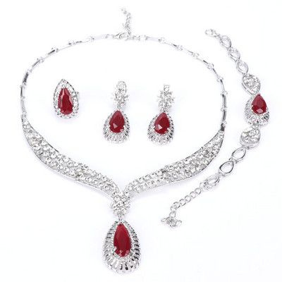 Модни кристални колиета, яка, комплекти бижута за жени, парти аксесоари, африкански мъниста, обеци, гривна, комплекти пръстени, винтидж червено