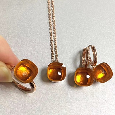 Pomellato 3vnt./rinkinys Moteriški žiedai auskarai karoliai papuošalų rinkinys 34spalvų rožinis krištolo papuošalų rinkinys rožinis auksu padengtas papuošalas