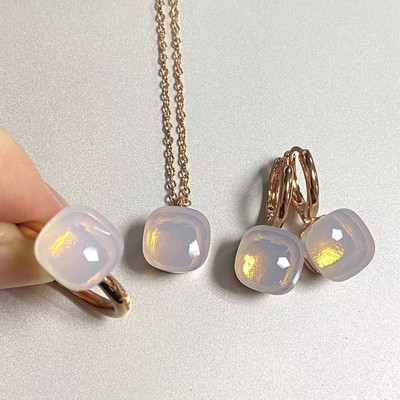 Pomellato 3vnt./rinkinys Moteriški žiedai auskarai karoliai papuošalų rinkinys 34spalvų rožinis krištolo papuošalų rinkinys rožinis auksu padengtas papuošalas