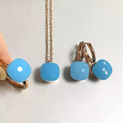 Pomellato 3vnt./rinkinys Moteriški žiedai auskarai karoliai papuošalų rinkinys 34spalvų rožinis krištolo papuošalų rinkinys rožinis auksu padengtas papuošalas