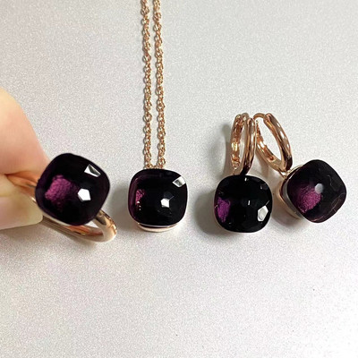 Pomellato 3vnt./rinkinys Moteriški žiedai auskarai karoliai papuošalų rinkinys 34spalvų rožinis krištolo papuošalų rinkinys rožinis auksu padengtas papuošalas