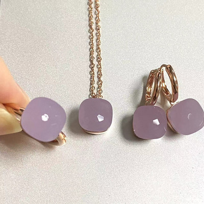 Pomellato 3vnt./rinkinys Moteriški žiedai auskarai karoliai papuošalų rinkinys 34spalvų rožinis krištolo papuošalų rinkinys rožinis auksu padengtas papuošalas