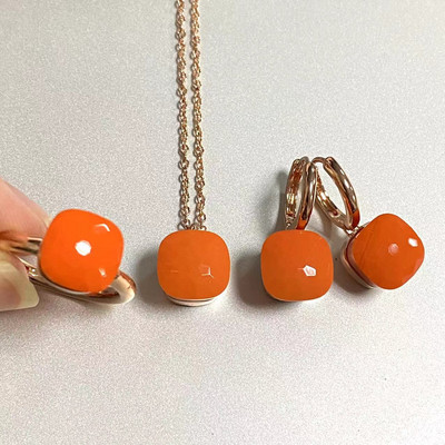 Pomellato 3vnt./rinkinys Moteriški žiedai auskarai karoliai papuošalų rinkinys 34spalvų rožinis krištolo papuošalų rinkinys rožinis auksu padengtas papuošalas