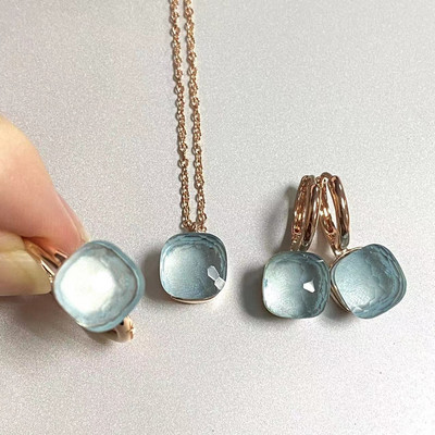 Pomellato 3vnt./rinkinys Moteriški žiedai auskarai karoliai papuošalų rinkinys 34spalvų rožinis krištolo papuošalų rinkinys rožinis auksu padengtas papuošalas