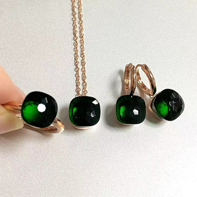 Pomellato 3vnt./rinkinys Moteriški žiedai auskarai karoliai papuošalų rinkinys 34spalvų rožinis krištolo papuošalų rinkinys rožinis auksu padengtas papuošalas