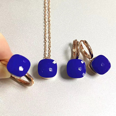 Pomellato 3vnt./rinkinys Moteriški žiedai auskarai karoliai papuošalų rinkinys 34spalvų rožinis krištolo papuošalų rinkinys rožinis auksu padengtas papuošalas