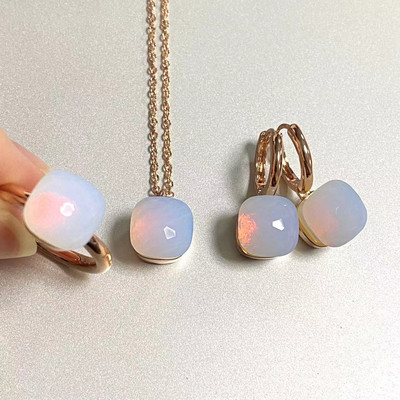 Pomellato 3vnt./rinkinys Moteriški žiedai auskarai karoliai papuošalų rinkinys 34spalvų rožinis krištolo papuošalų rinkinys rožinis auksu padengtas papuošalas