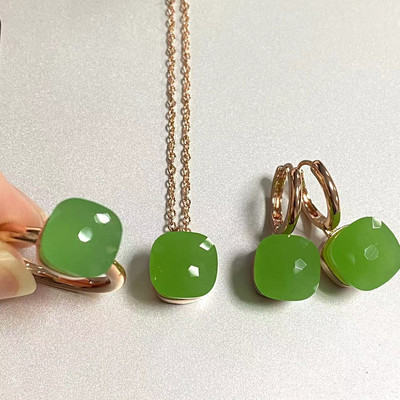 Pomellato 3vnt./rinkinys Moteriški žiedai auskarai karoliai papuošalų rinkinys 34spalvų rožinis krištolo papuošalų rinkinys rožinis auksu padengtas papuošalas