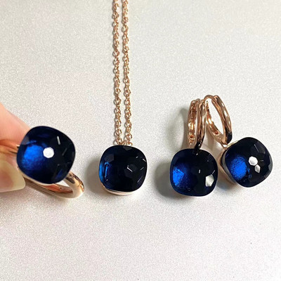 Pomellato 3vnt./rinkinys Moteriški žiedai auskarai karoliai papuošalų rinkinys 34spalvų rožinis krištolo papuošalų rinkinys rožinis auksu padengtas papuošalas