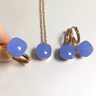 Pomellato 3vnt./rinkinys Moteriški žiedai auskarai karoliai papuošalų rinkinys 34spalvų rožinis krištolo papuošalų rinkinys rožinis auksu padengtas papuošalas