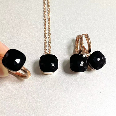 Pomellato 3vnt./rinkinys Moteriški žiedai auskarai karoliai papuošalų rinkinys 34spalvų rožinis krištolo papuošalų rinkinys rožinis auksu padengtas papuošalas