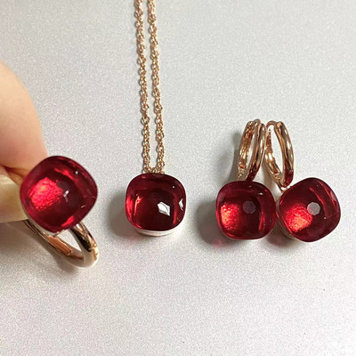 Pomellato 3vnt./rinkinys Moteriški žiedai auskarai karoliai papuošalų rinkinys 34spalvų rožinis krištolo papuošalų rinkinys rožinis auksu padengtas papuošalas