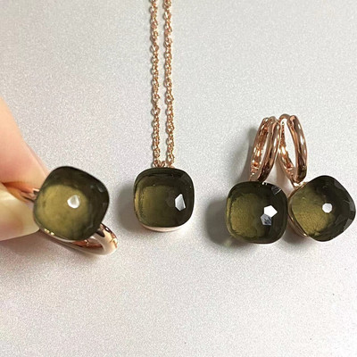 Pomellato 3vnt./rinkinys Moteriški žiedai auskarai karoliai papuošalų rinkinys 34spalvų rožinis krištolo papuošalų rinkinys rožinis auksu padengtas papuošalas