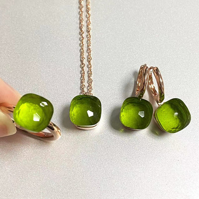 Pomellato 3vnt./rinkinys Moteriški žiedai auskarai karoliai papuošalų rinkinys 34spalvų rožinis krištolo papuošalų rinkinys rožinis auksu padengtas papuošalas