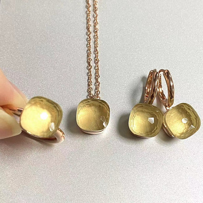 Pomellato 3vnt./rinkinys Moteriški žiedai auskarai karoliai papuošalų rinkinys 34spalvų rožinis krištolo papuošalų rinkinys rožinis auksu padengtas papuošalas