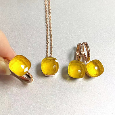 Pomellato 3vnt./rinkinys Moteriški žiedai auskarai karoliai papuošalų rinkinys 34spalvų rožinis krištolo papuošalų rinkinys rožinis auksu padengtas papuošalas