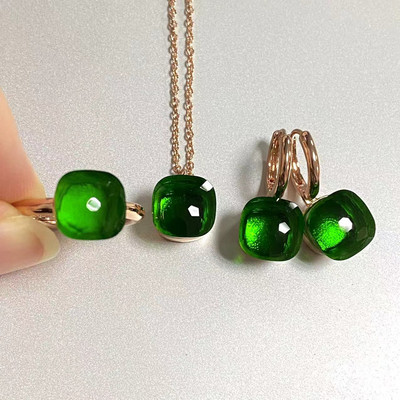 Pomellato 3vnt./rinkinys Moteriški žiedai auskarai karoliai papuošalų rinkinys 34spalvų rožinis krištolo papuošalų rinkinys rožinis auksu padengtas papuošalas