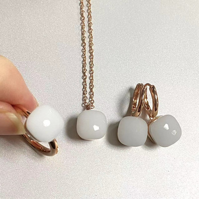 Pomellato 3vnt./rinkinys Moteriški žiedai auskarai karoliai papuošalų rinkinys 34spalvų rožinis krištolo papuošalų rinkinys rožinis auksu padengtas papuošalas