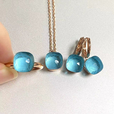 Pomellato 3vnt./rinkinys Moteriški žiedai auskarai karoliai papuošalų rinkinys 34spalvų rožinis krištolo papuošalų rinkinys rožinis auksu padengtas papuošalas