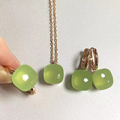 Pomellato 3vnt./rinkinys Moteriški žiedai auskarai karoliai papuošalų rinkinys 34spalvų rožinis krištolo papuošalų rinkinys rožinis auksu padengtas papuošalas