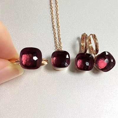 Pomellato 3vnt./rinkinys Moteriški žiedai auskarai karoliai papuošalų rinkinys 34spalvų rožinis krištolo papuošalų rinkinys rožinis auksu padengtas papuošalas