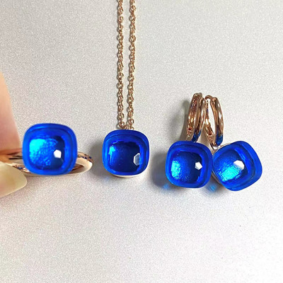 Pomellato 3vnt./rinkinys Moteriški žiedai auskarai karoliai papuošalų rinkinys 34spalvų rožinis krištolo papuošalų rinkinys rožinis auksu padengtas papuošalas