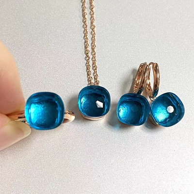 Pomellato 3vnt./rinkinys Moteriški žiedai auskarai karoliai papuošalų rinkinys 34spalvų rožinis krištolo papuošalų rinkinys rožinis auksu padengtas papuošalas