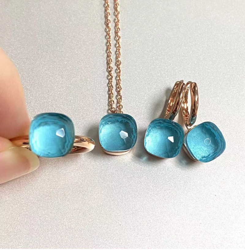 Pomellato 3vnt./rinkinys Moteriški žiedai auskarai karoliai papuošalų rinkinys 34spalvų rožinis krištolo papuošalų rinkinys rožinis auksu padengtas papuošalas