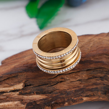 Моден дамски пръстен с римски цифри, трицветна брачна лента от неръждаема стомана, луксозни бижута с кристали, дропшиппинг