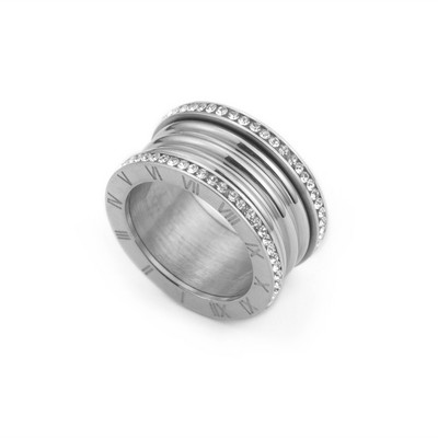 Madingi romėniški skaitmenys moteriški žiedai trispalviai nerūdijančio plieno vestuvinė juosta Prabangi Kalnų krištolinio akmens papuošalų pristatymas