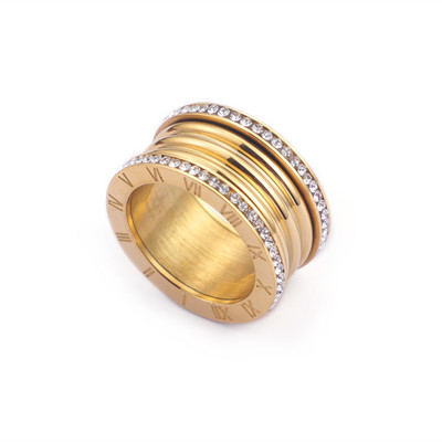 Madingi romėniški skaitmenys moteriški žiedai trispalviai nerūdijančio plieno vestuvinė juosta Prabangi Kalnų krištolinio akmens papuošalų pristatymas