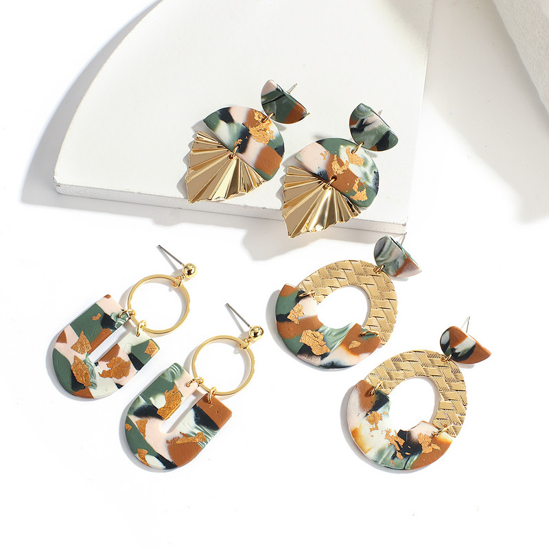 AENSOA 2021 m. Naujoji Korėjos madinga metalo ploymer molio ilga kabanti auskarai moterims Unikalaus dizaino geometriniai auskarai papuošalai