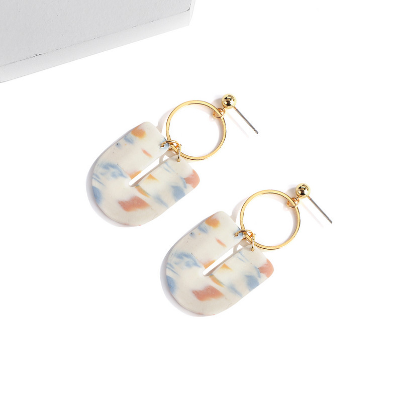 AENSOA 2021 m. Naujoji Korėjos madinga metalo ploymer molio ilga kabanti auskarai moterims Unikalaus dizaino geometriniai auskarai papuošalai